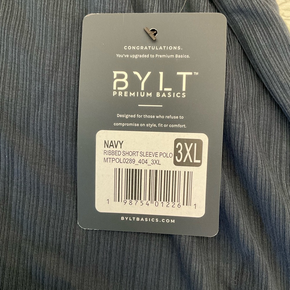 BYLT Men's Ribbed Short Sleeve Open V Polo Size 3XL In Navy - Picture 8 of 12